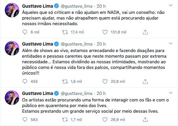 Gusttavo Lima usou as redes sociais para desabafar