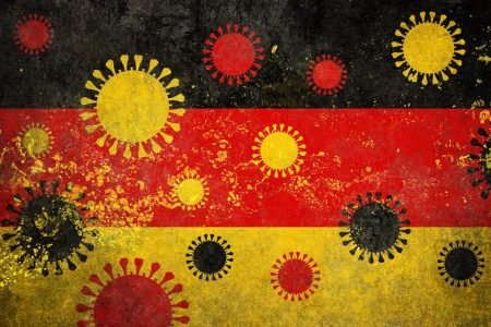 bandeira da alemanha com ilustrações do coronavírus