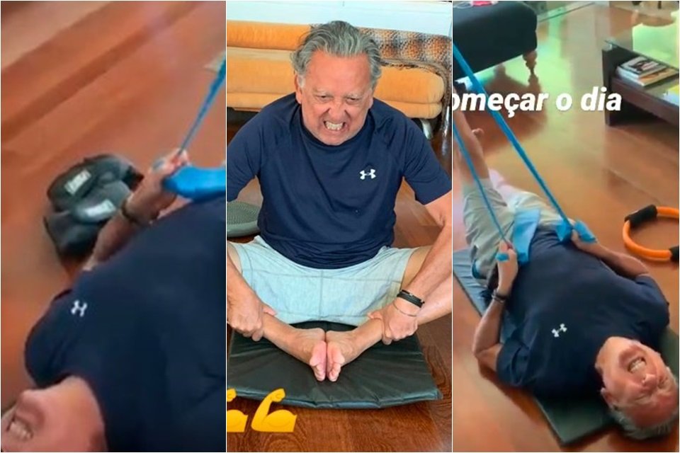 Galvão Bueno treina em casa
