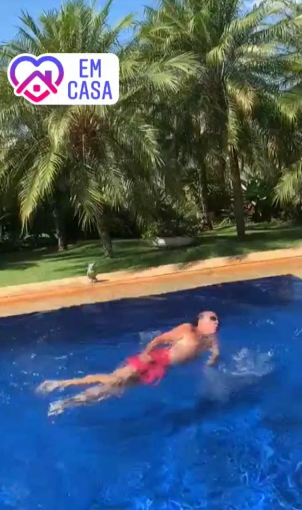 Galvão Bueno se exercitando na quarentena em casa