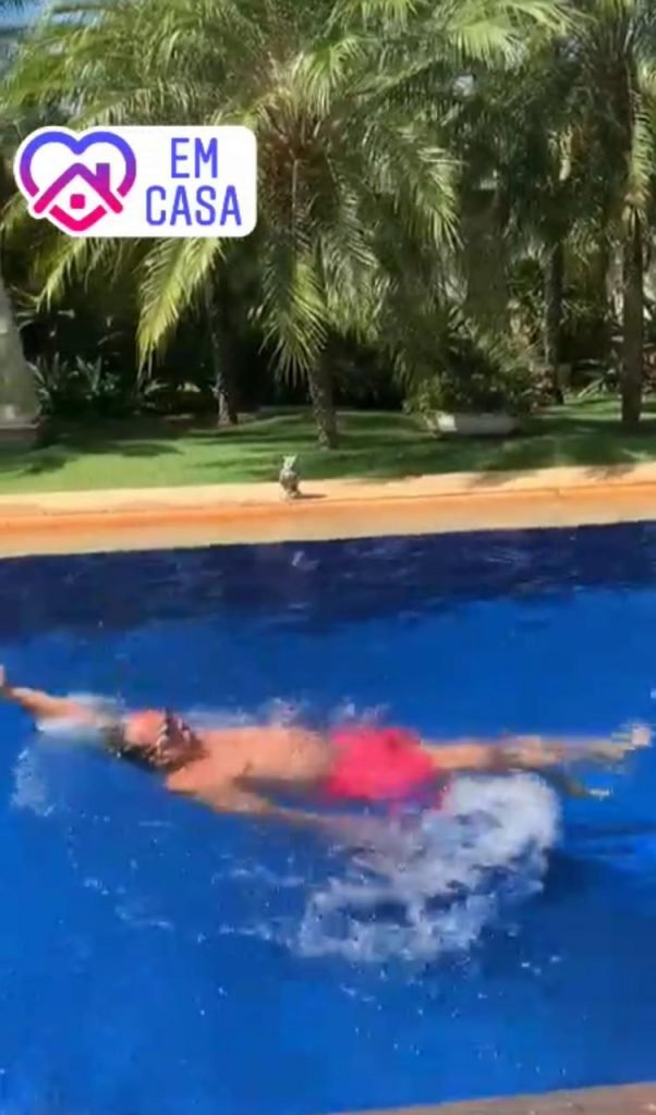 Galvão Bueno se exercitando na quarentena em casa