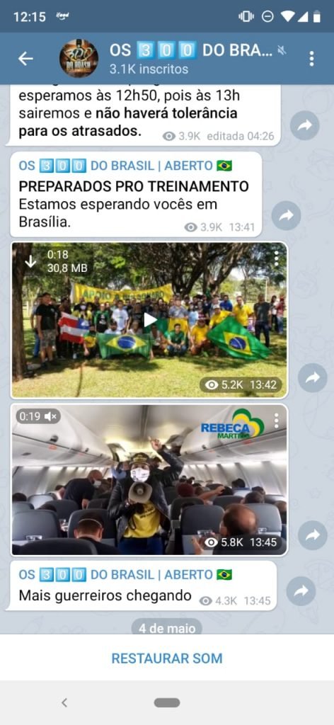 Imagem de tela do Telegram dos 300 do Brasil