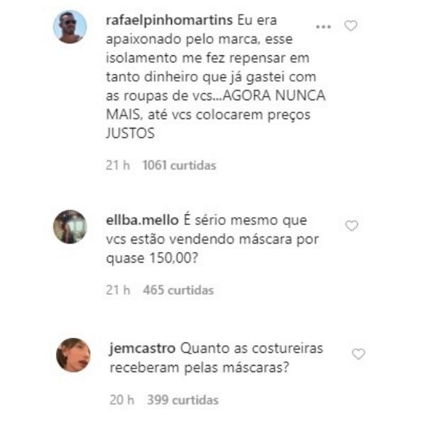 prints do Instagram com críticas à Osklen