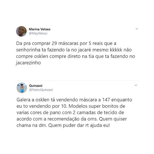 prints do Twitter com críticas à Osklen