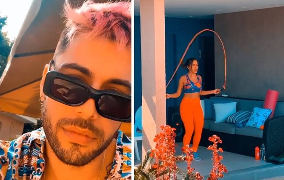 Anitta fazendo exercícios e Gui Araújo