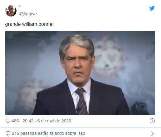 Tweet sobre discurso de William Bonner
