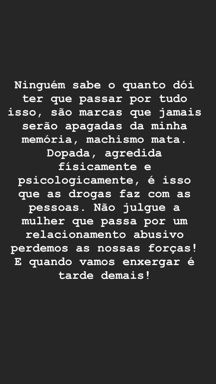 mensagem postada por Sabrina, que sofreu agressão do rapaz identificado como Keko