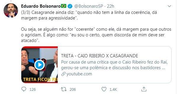 Print de tuíte de Eduardo Bolsonaro