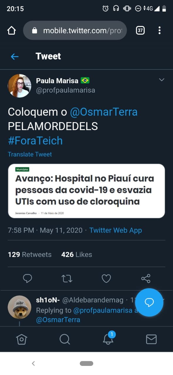 Postagem Paula Marisa no Twitter