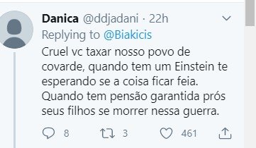 Reação ao tweet da deputada Bia Kicis (sem partido)