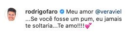 Comentário no Instagram de Rodrigo Faro