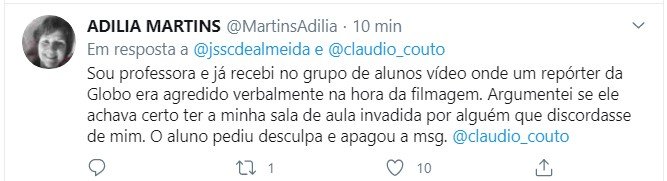 Tweet sobre vídeo de cinegrafista da Globo agredido