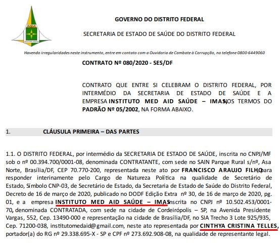 Contrato Imas e Secretaria de Saúde Hospital da PMDF