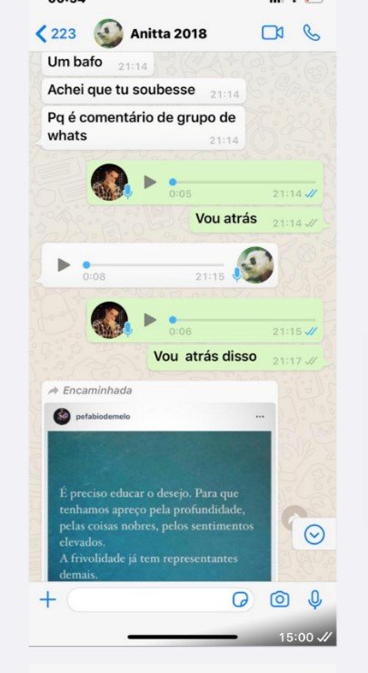Print de conversa entre Leo Dias e Anitta