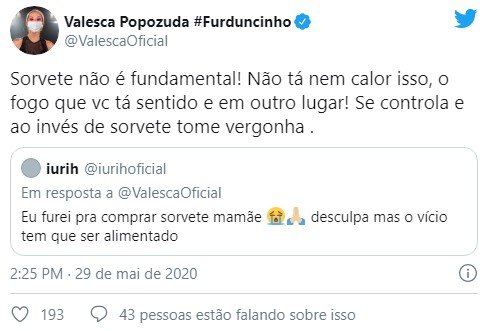 Tweet de Valesca Popozuda
