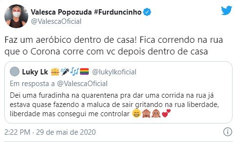 Tweet de Valesca Popozuda