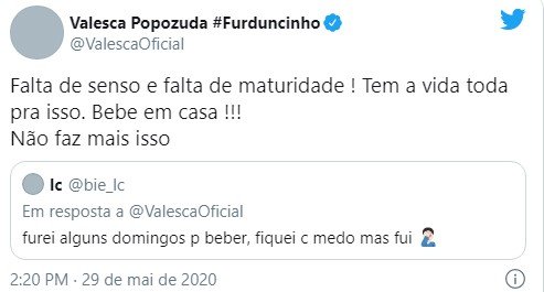 Tweet de Valesca Popozuda