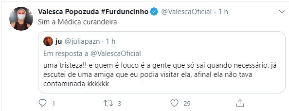 Tweet de Valesca Popozuda