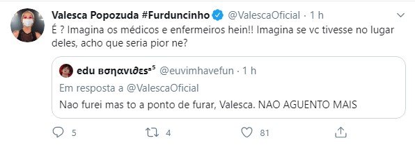 Tweet de Valesca Popozuda
