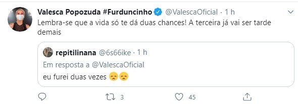 Tweet de Valesca Popozuda