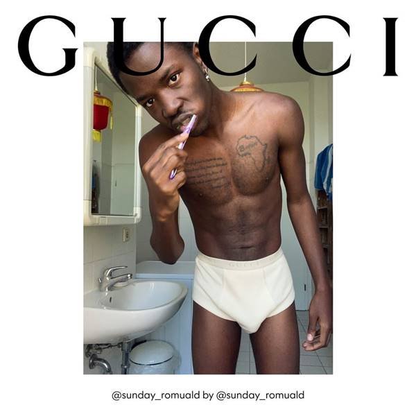 modelo em campanha caseira da Gucci