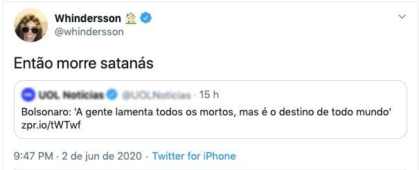 Whindersson Nunes rebate duramente Jair Bolsonaro