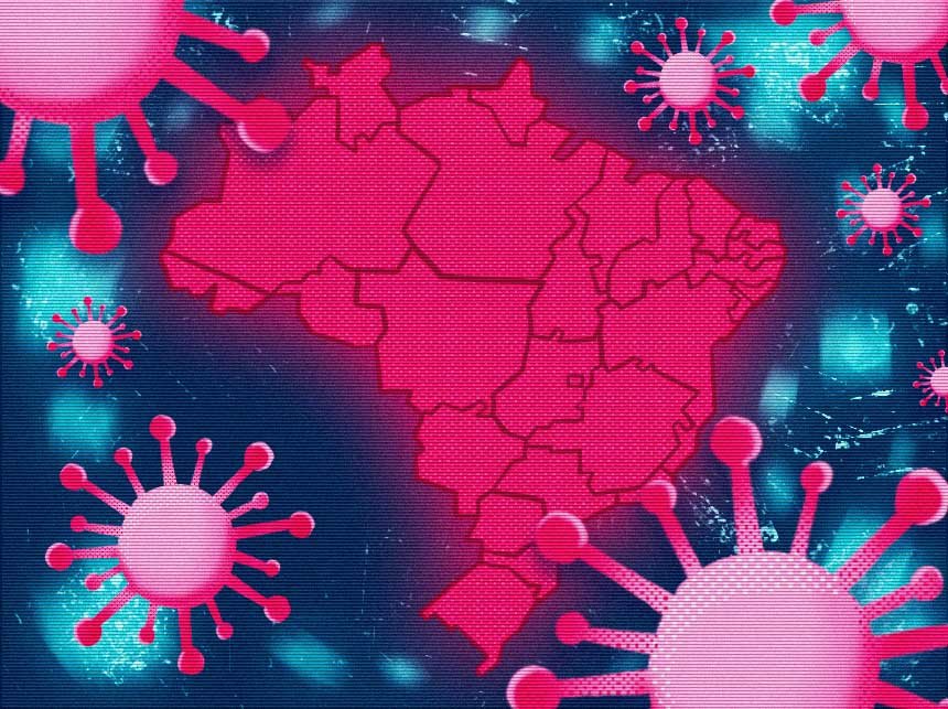 Ilustração de mapa do Brasil com coronavírus