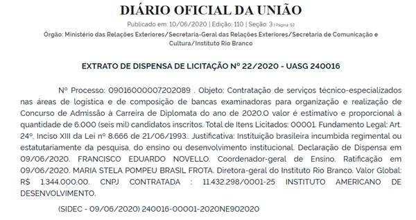 Edital de concurso para o Instituto Rio Branco