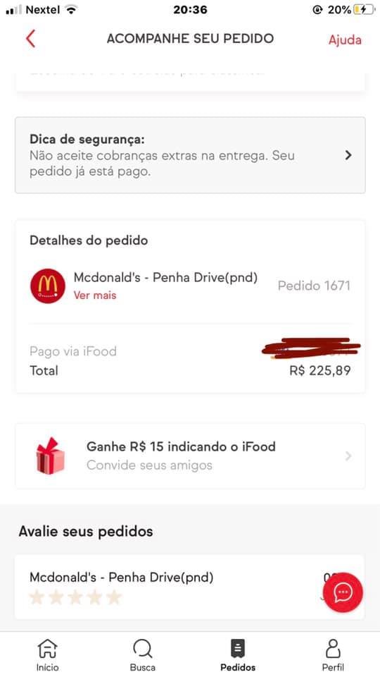 Pedido de hambúrgueres pelo iFood