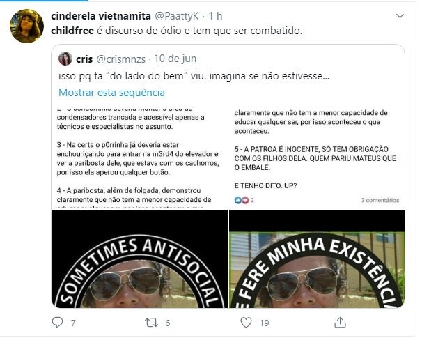 Post em rede social ligado ao movimento childfree