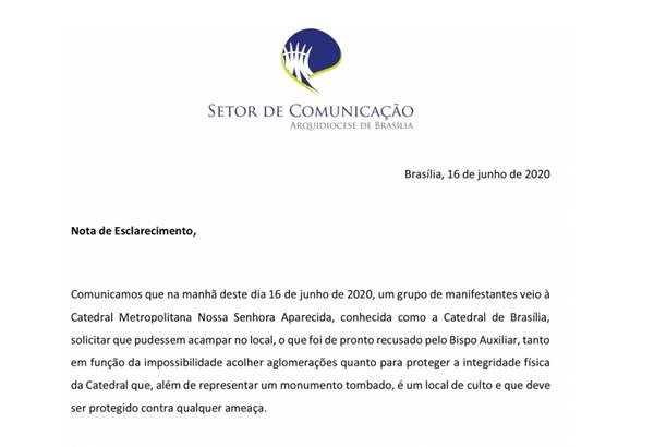 Nota da Arquidiocese de Brasília