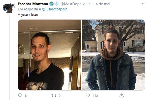 Seguidor de Travis Robinson mostra antes e depois das drogas