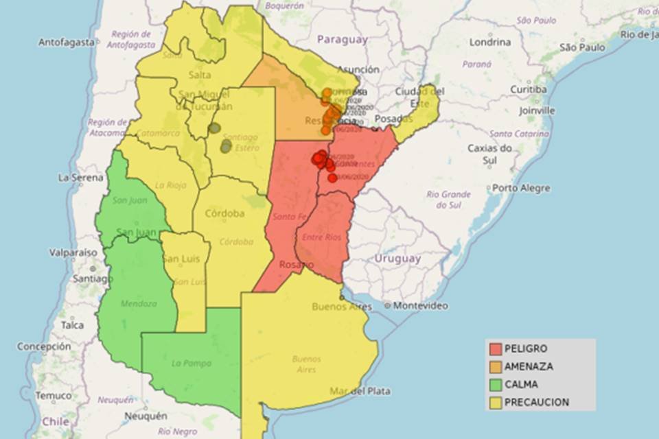 Mapa sobre avanço de nuvem de gafanhotos