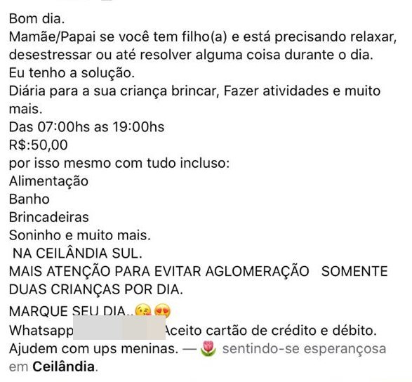Anúncio de mãe crecheira na internet