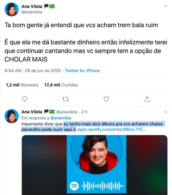 post de ana vilela no twitter