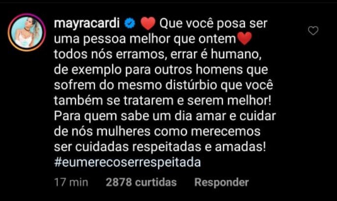 Comentário de Mayra Cardi em foto de Arthur Aguiar