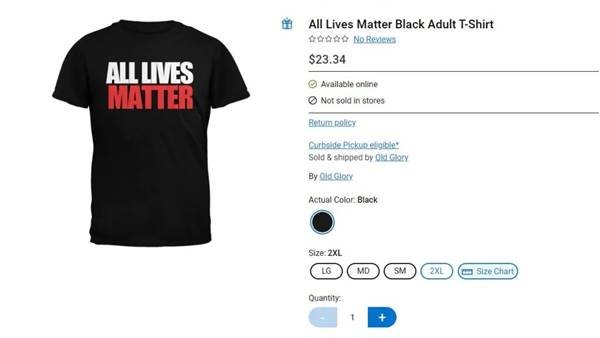 Camiseta All Lives Matter vendida pelo site da Walmart