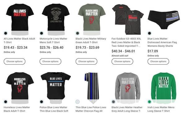 Camisetas da marca Old Glory vendidas no site da Walmart