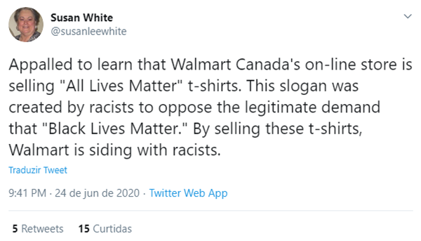 Internauta critica camisetas vendidas pela Walmart no Twitter