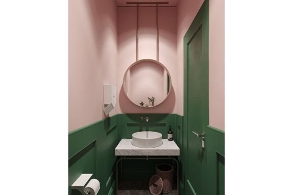 Meia parede pintada na decor, parede meia cor verde e rosa