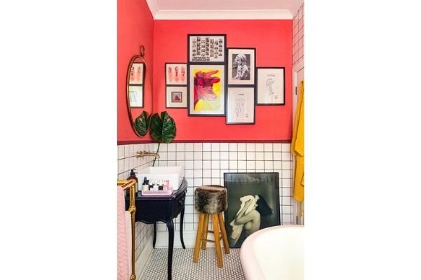 Meia parede pintada na decor, parede meia cor vermelha