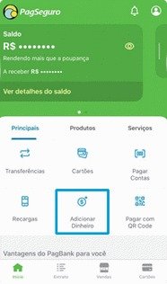No app PagBank, clique em Adicionar dinheiro