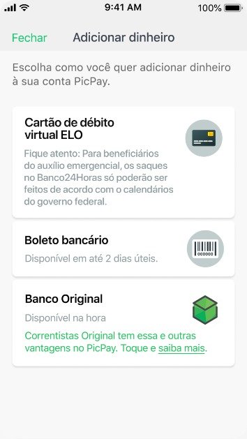 Selecione cartão de débito virtual ELO