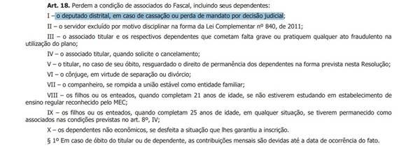A nova resolução sobre o Fascal exclui do plano de saúde deputados distritais cassados