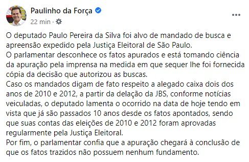 deputado Paulinho da Força é alvo de Operação da PF