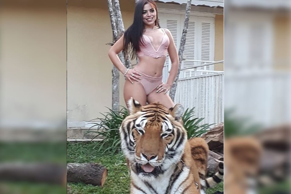 mulher de calcinha e tigre