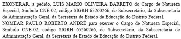 Paulo Roberto André é nomeado como subsecretário de Administração-Geral