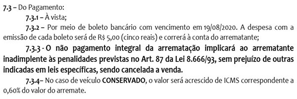 Extrato Edital Leilão 03/20 Detran-DF