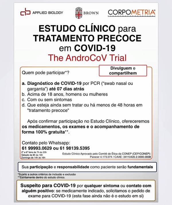 Estudo clínico para tratamento precoce gratuito contra a Covid-19