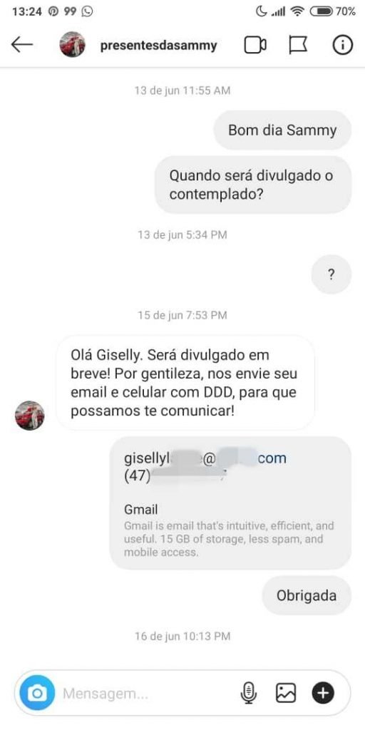 Print do sorteio de Sammy Lee